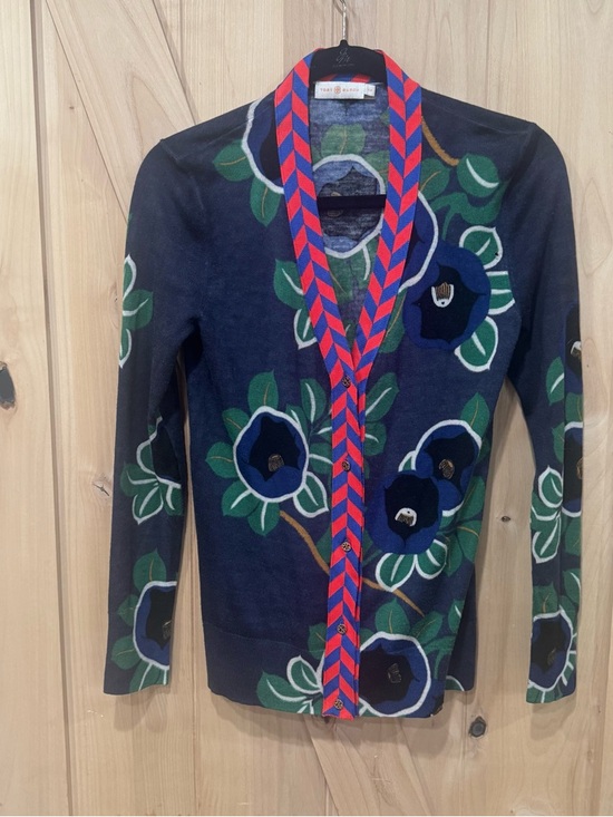 Tory Burch Sweaters - Tory Burch Thea Floral Modal Cotton Cardigan Size Medium Chervon
